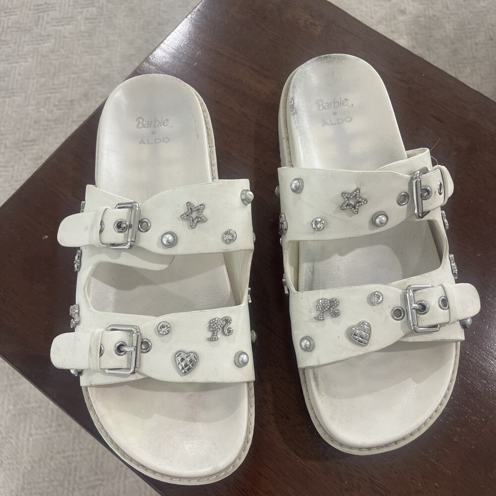 Aldo White Barbie Dream Slides SZ 9 Aldo X Barbie Collab Jeweled Sandals Slip On